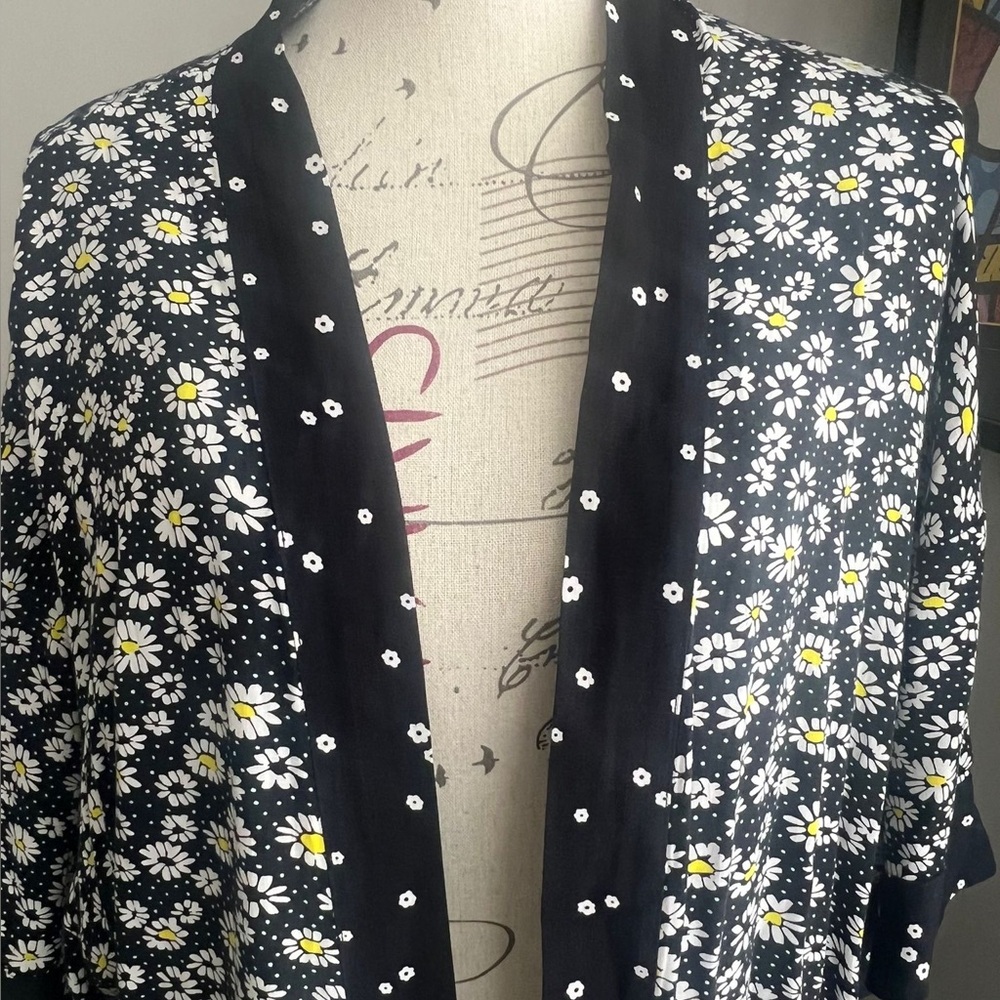 Wild Fable Floral Ditsy Daisy Black Kimono Duster One Size Fits Most